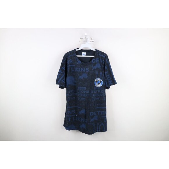 Vintage 90s Mens XL Faded Detroit Lions Football All Over Print T-Shirt USA